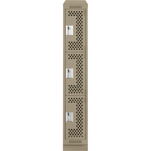 Clean Line Lockers, 3 -tier, 12" x 12" x 82", Steel, Beige, Rivet (Assembled), Perforated Les Fournitures Industrielles Méga