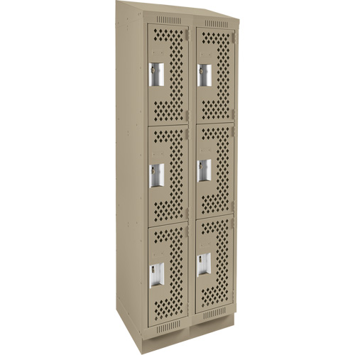 Clean Line Lockers, 3 -tier, Bank of 2, 24" x 15" x 82", Steel, Beige, Rivet (Assembled), Perforated Les Fournitures Industrielles Méga