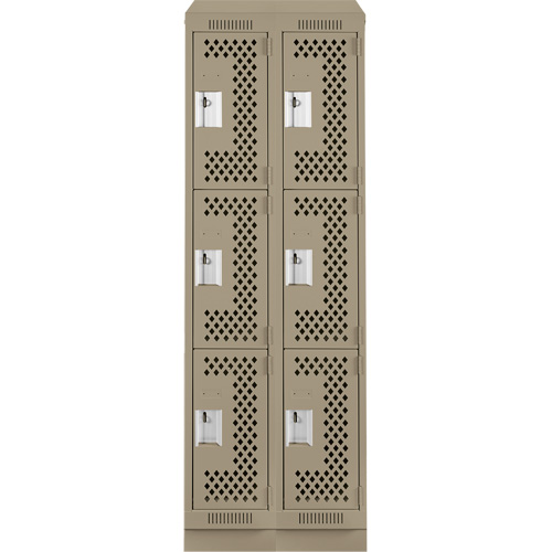 Clean Line Lockers, 3 -tier, Bank of 2, 24" x 15" x 82", Steel, Beige, Rivet (Assembled), Perforated Les Fournitures Industrielles Méga