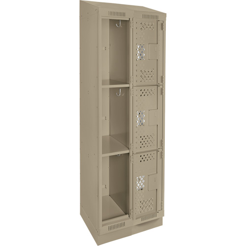 Clean Line Lockers, 3 -tier, Bank of 2, 24" x 15" x 82", Steel, Beige, Rivet (Assembled), Perforated Les Fournitures Industrielles Méga