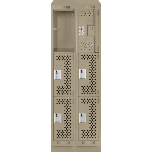 Clean Line Lockers, 3 -tier, Bank of 2, 24" x 15" x 82", Steel, Beige, Rivet (Assembled), Perforated Les Fournitures Industrielles Méga
