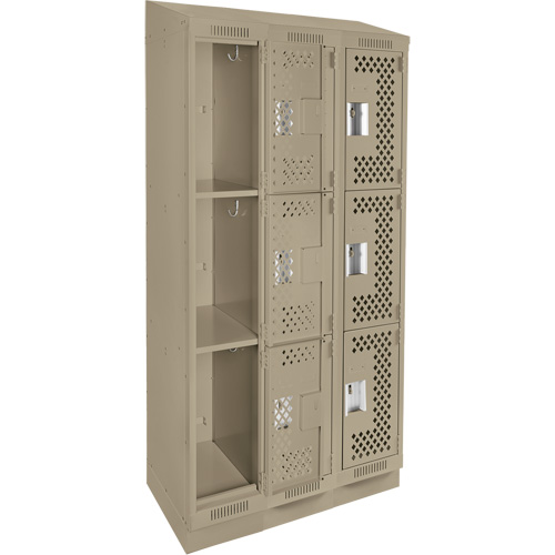 Clean Line Lockers, 3 -tier, Bank of 3, 36" x 15" x 82", Steel, Beige, Rivet (Assembled), Perforated Les Fournitures Industrielles Méga