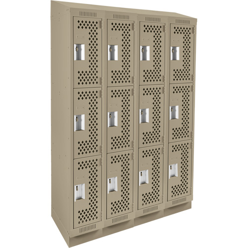 Clean Line Lockers, 3 -tier, Bank of 4, 48" x 15" x 82", Steel, Beige, Rivet (Assembled), Perforated Les Fournitures Industrielles Méga