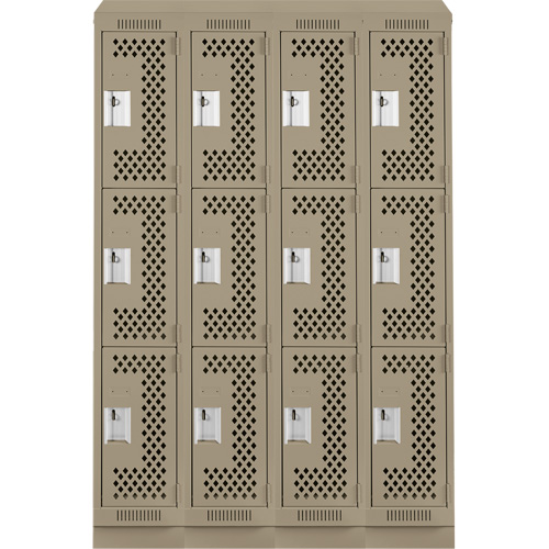 Clean Line Lockers, 3 -tier, Bank of 4, 48" x 15" x 82", Steel, Beige, Rivet (Assembled), Perforated Les Fournitures Industrielles Méga