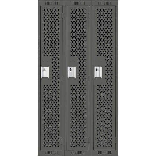 Clean Line Lockers, Bank of 3, 36" x 12" x 72", Steel, Charcoal, Rivet (Assembled), Perforated Les Fournitures Industrielles Méga