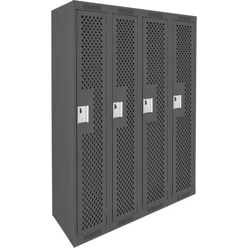 Clean Line Lockers, Bank of 4, 48" x 12" x 72", Steel, Charcoal, Rivet (Assembled), Perforated Les Fournitures Industrielles Méga