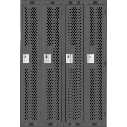Clean Line Lockers, Bank of 4, 48" x 12" x 72", Steel, Charcoal, Rivet (Assembled), Perforated Les Fournitures Industrielles Méga
