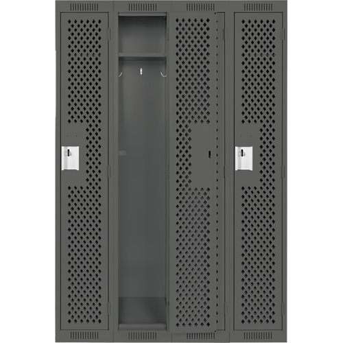 Clean Line Lockers, Bank of 4, 48" x 12" x 72", Steel, Charcoal, Rivet (Assembled), Perforated Les Fournitures Industrielles Méga