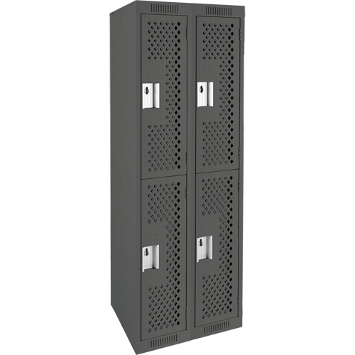 Clean Line Lockers, 2 -tier, Bank of 2, 24" x 15" x 72", Steel, Charcoal, Rivet (Assembled), Perforated Les Fournitures Industrielles Méga