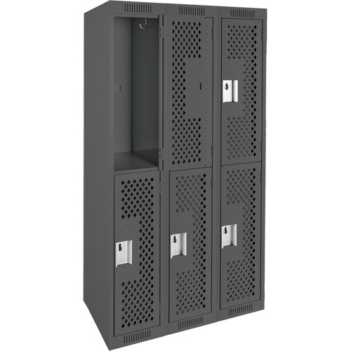 Casiers Clean Line, 2 niveaux, Bloc de 3, 36" x 15" x 72", Acier, Charbon, Rivet (assembl&eacute;), Perfor&eacute; Les Fournitures Industrielles Méga