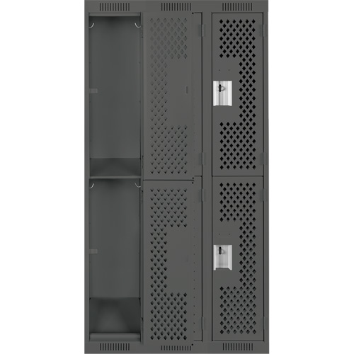 Casiers Clean Line, 2 niveaux, Bloc de 3, 36" x 15" x 72", Acier, Charbon, Rivet (assembl&eacute;), Perfor&eacute; Les Fournitures Industrielles Méga
