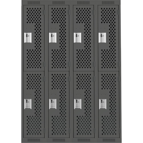 Clean Line Lockers, 2 -tier, Bank of 4, 48" x 15" x 72", Steel, Charcoal, Rivet (Assembled), Perforated Les Fournitures Industrielles Méga