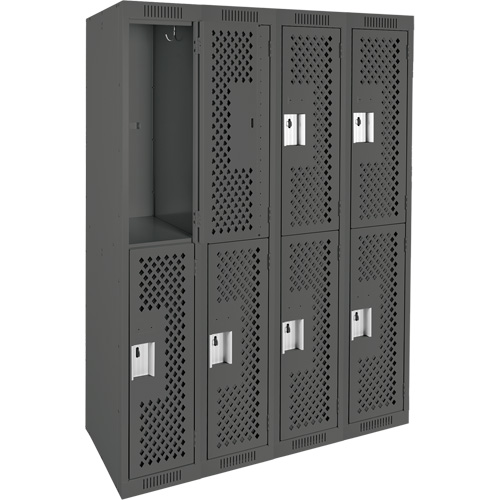 Clean Line Lockers, 2 -tier, Bank of 4, 48" x 15" x 72", Steel, Charcoal, Rivet (Assembled), Perforated Les Fournitures Industrielles Méga