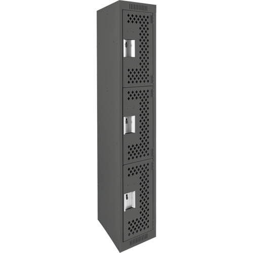Clean Line Lockers, 3 -tier, 12" x 12" x 72", Steel, Charcoal, Rivet (Assembled), Perforated Les Fournitures Industrielles Méga