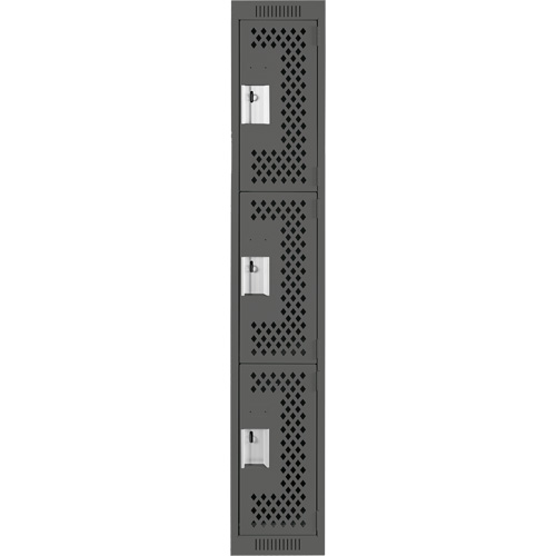 Clean Line Lockers, 3 -tier, 12" x 12" x 72", Steel, Charcoal, Rivet (Assembled), Perforated Les Fournitures Industrielles Méga