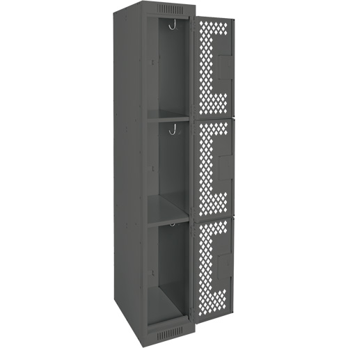 Clean Line Lockers, 3 -tier, 12" x 12" x 72", Steel, Charcoal, Rivet (Assembled), Perforated Les Fournitures Industrielles Méga