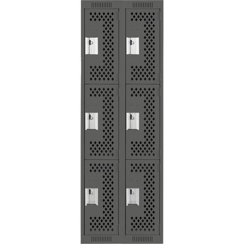 Clean Line Lockers, 3 -tier, Bank of 2, 24" x 12" x 72", Steel, Charcoal, Rivet (Assembled), Perforated Les Fournitures Industrielles Méga