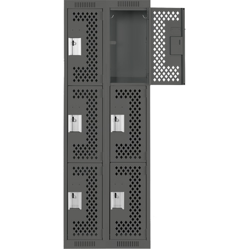 Clean Line Lockers, 3 -tier, Bank of 2, 24" x 12" x 72", Steel, Charcoal, Rivet (Assembled), Perforated Les Fournitures Industrielles Méga