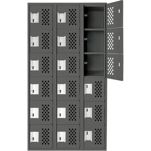Assembled Lockerettes Clean Line Perforated Economy Lockers, 6 -tier, Bank of 3, 18" x 72" x 12", Steel Les Fournitures Industrielles Méga