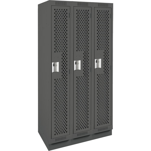 Clean Line Lockers, Bank of 3, 36" x 18" x 76", Steel, Charcoal, Rivet (Assembled), Perforated Les Fournitures Industrielles Méga