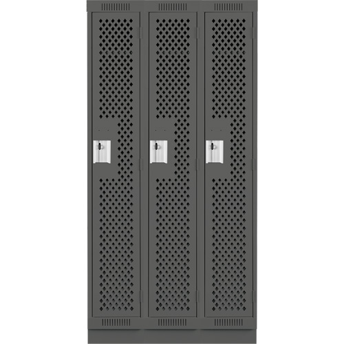 Clean Line Lockers, Bank of 3, 36" x 18" x 76", Steel, Charcoal, Rivet (Assembled), Perforated Les Fournitures Industrielles Méga