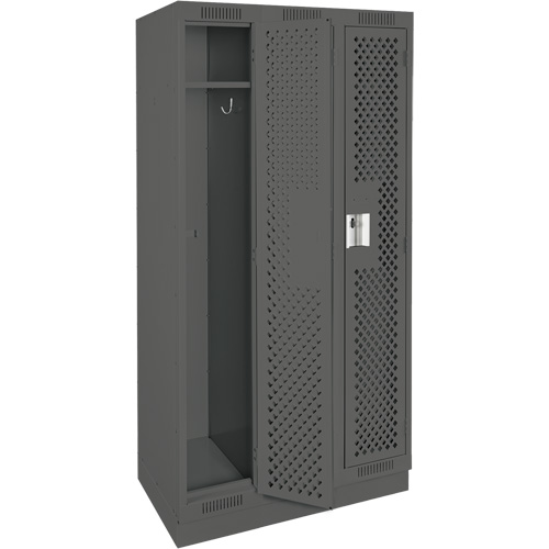 Clean Line Lockers, Bank of 3, 36" x 18" x 76", Steel, Charcoal, Rivet (Assembled), Perforated Les Fournitures Industrielles Méga