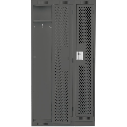Clean Line Lockers, Bank of 3, 36" x 18" x 76", Steel, Charcoal, Rivet (Assembled), Perforated Les Fournitures Industrielles Méga