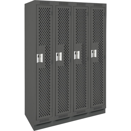 Clean Line Lockers, Bank of 4, 48" x 18" x 76", Steel, Charcoal, Rivet (Assembled), Perforated Les Fournitures Industrielles Méga