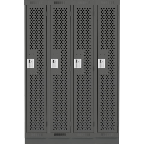 Clean Line Lockers, Bank of 4, 48" x 18" x 76", Steel, Charcoal, Rivet (Assembled), Perforated Les Fournitures Industrielles Méga