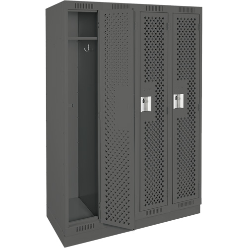 Clean Line Lockers, Bank of 4, 48" x 18" x 76", Steel, Charcoal, Rivet (Assembled), Perforated Les Fournitures Industrielles Méga