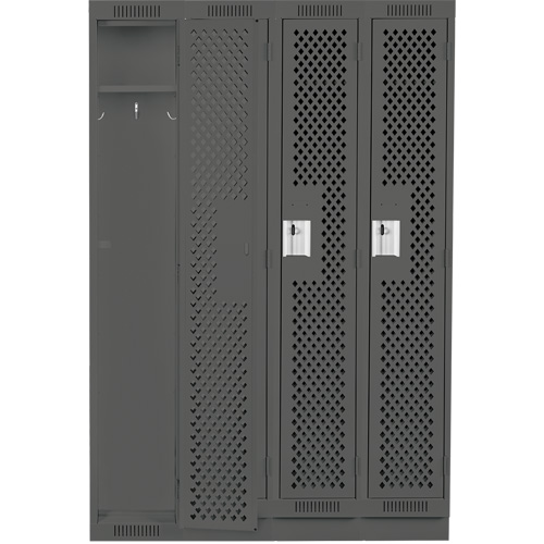 Clean Line Lockers, Bank of 4, 48" x 18" x 76", Steel, Charcoal, Rivet (Assembled), Perforated Les Fournitures Industrielles Méga