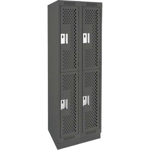 Clean Line Lockers, 2 -tier, Bank of 2, 24" x 12" x 76", Steel, Charcoal, Rivet (Assembled), Perforated Les Fournitures Industrielles Méga