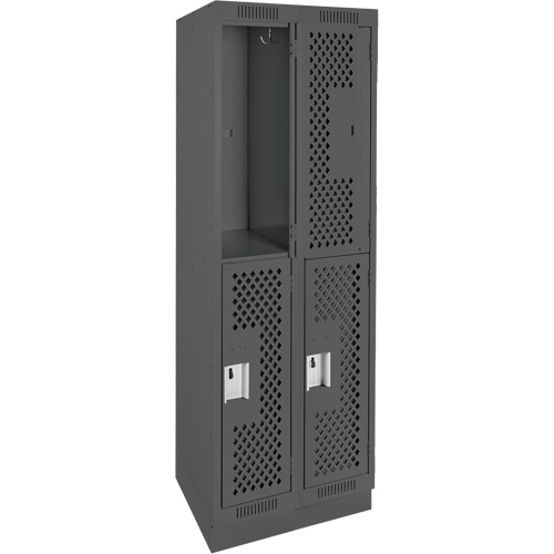 Clean Line Lockers, 2 -tier, Bank of 2, 24" x 12" x 76", Steel, Charcoal, Rivet (Assembled), Perforated Les Fournitures Industrielles Méga