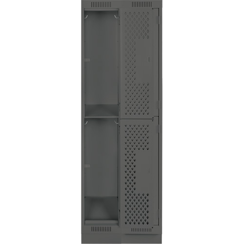 Clean Line Lockers, 2 -tier, Bank of 2, 24" x 12" x 76", Steel, Charcoal, Rivet (Assembled), Perforated Les Fournitures Industrielles Méga