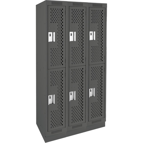 Clean Line Lockers, 2 -tier, Bank of 3, 36" x 15" x 76", Steel, Charcoal, Rivet (Assembled), Perforated Les Fournitures Industrielles Méga