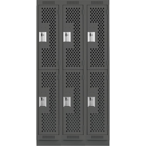 Clean Line Lockers, 2 -tier, Bank of 3, 36" x 15" x 76", Steel, Charcoal, Rivet (Assembled), Perforated Les Fournitures Industrielles Méga