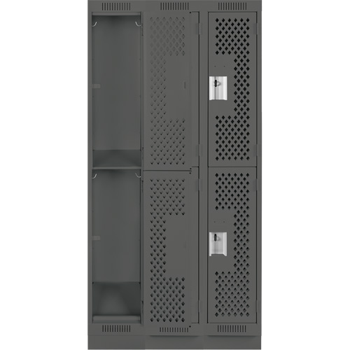 Clean Line Lockers, 2 -tier, Bank of 3, 36" x 15" x 76", Steel, Charcoal, Rivet (Assembled), Perforated Les Fournitures Industrielles Méga