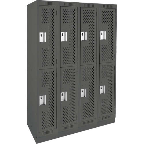 Clean Line Lockers, 2 -tier, Bank of 4, 48" x 15" x 76", Steel, Charcoal, Rivet (Assembled), Perforated Les Fournitures Industrielles Méga