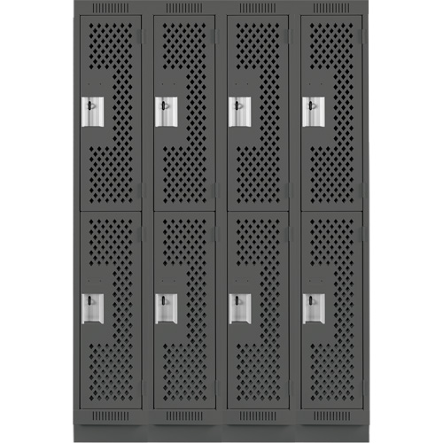 Clean Line Lockers, 2 -tier, Bank of 4, 48" x 15" x 76", Steel, Charcoal, Rivet (Assembled), Perforated Les Fournitures Industrielles Méga