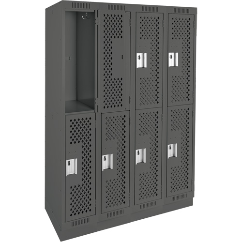 Clean Line Lockers, 2 -tier, Bank of 4, 48" x 15" x 76", Steel, Charcoal, Rivet (Assembled), Perforated Les Fournitures Industrielles Méga