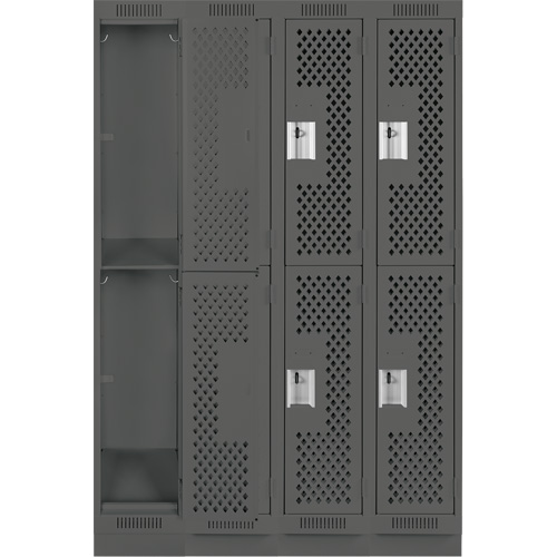 Clean Line Lockers, 2 -tier, Bank of 4, 48" x 15" x 76", Steel, Charcoal, Rivet (Assembled), Perforated Les Fournitures Industrielles Méga