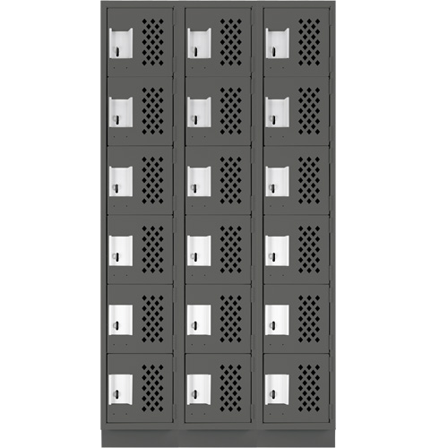 Clean-Line Perforated Lockerette, 6 -tier, Bank of 3, 12" x 72" x 12", Steel Les Fournitures Industrielles Méga