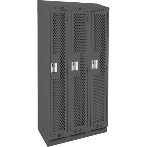Clean Line Lockers, Bank of 3, 36" x 18" x 82", Steel, Charcoal, Rivet (Assembled), Perforated Les Fournitures Industrielles Méga
