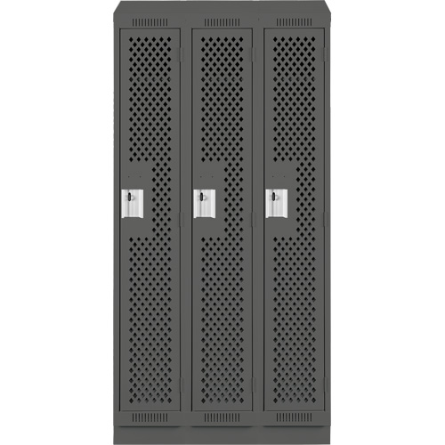 Clean Line Lockers, Bank of 3, 36" x 18" x 82", Steel, Charcoal, Rivet (Assembled), Perforated Les Fournitures Industrielles Méga