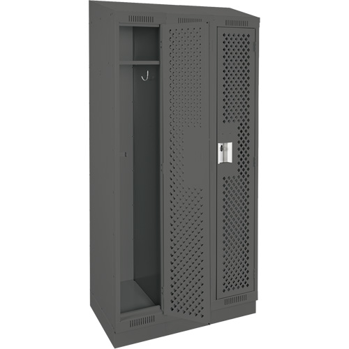 Clean Line Lockers, Bank of 3, 36" x 18" x 82", Steel, Charcoal, Rivet (Assembled), Perforated Les Fournitures Industrielles Méga