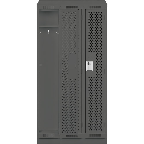 Clean Line Lockers, Bank of 3, 36" x 18" x 82", Steel, Charcoal, Rivet (Assembled), Perforated Les Fournitures Industrielles Méga