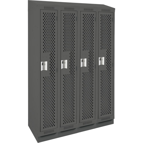 Clean Line Lockers, Bank of 4, 48" x 18" x 82", Steel, Charcoal, Rivet (Assembled), Perforated Les Fournitures Industrielles Méga