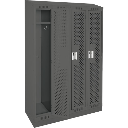 Clean Line Lockers, Bank of 4, 48" x 18" x 82", Steel, Charcoal, Rivet (Assembled), Perforated Les Fournitures Industrielles Méga