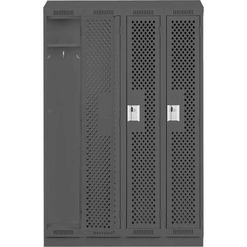 Clean Line Lockers, Bank of 4, 48" x 18" x 82", Steel, Charcoal, Rivet (Assembled), Perforated Les Fournitures Industrielles Méga