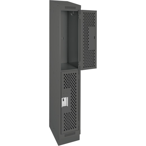 Clean Line Lockers, 2 -tier, 12" x 12" x 82", Steel, Charcoal, Rivet (Assembled), Perforated Les Fournitures Industrielles Méga